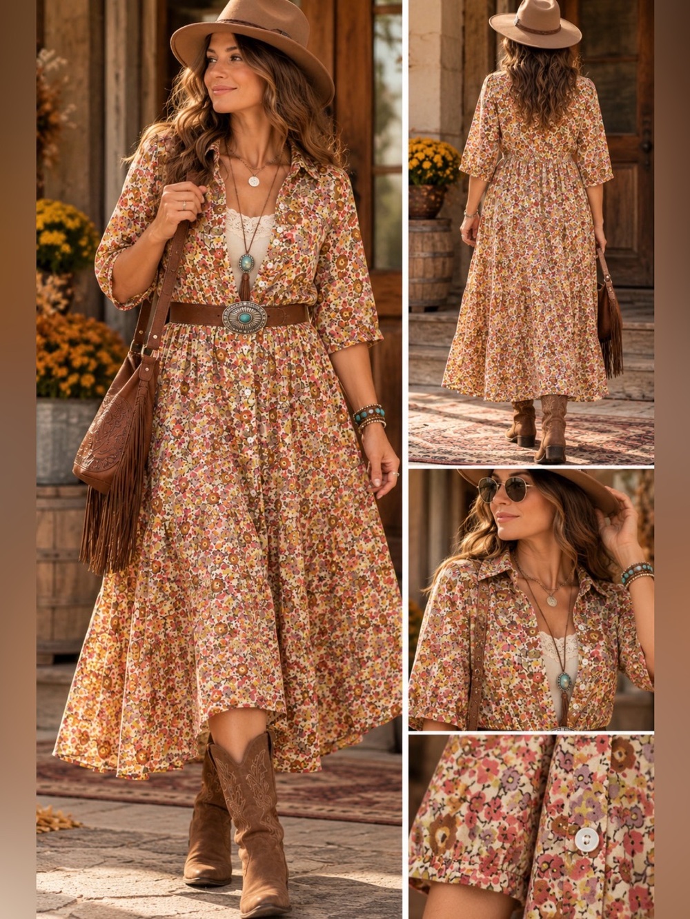NATURAL LIFE -100% cotton- western bohemian style floral dress- medium